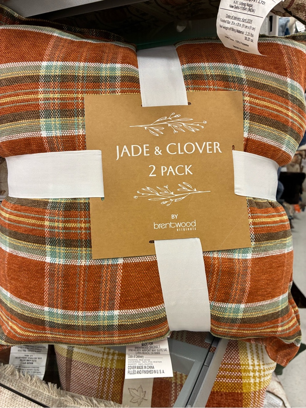 Jade & Clover Rust Plaid Accent Pillow 2-Pack by